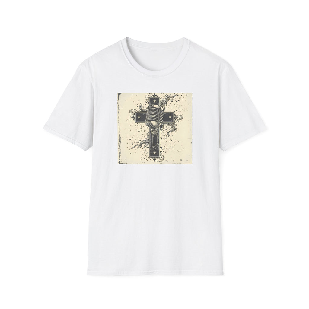 Vintage Microphone Cross T-Shirt — Retro Gospel Music Tee
