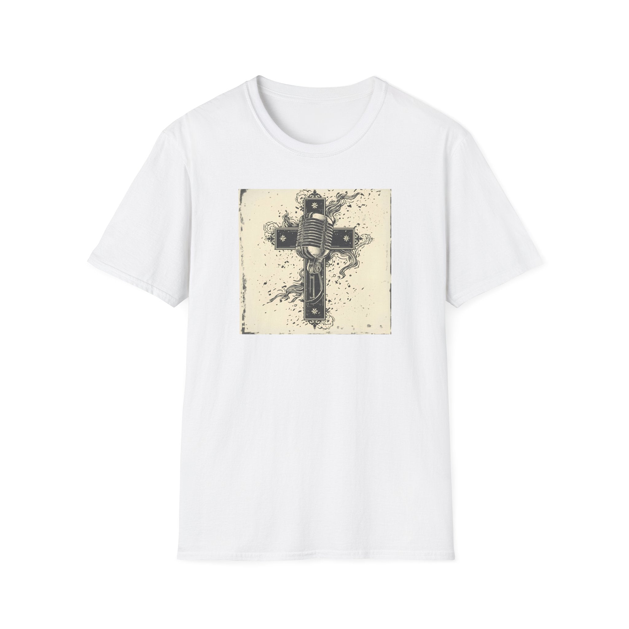 Vintage Microphone Cross T-Shirt — Retro Gospel Music Tee