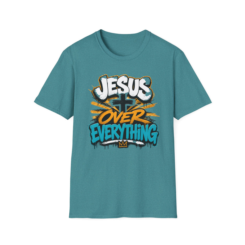 Jesus Over Everything T-Shirt — Faith Graphic Tee with Cross Streetwear Design