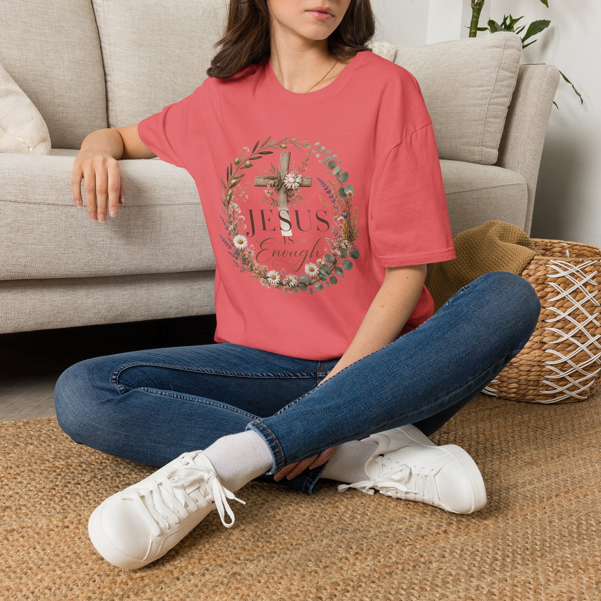 Christian Cross Floral T-Shirt — "Jesus Enough" Inspirational Tee
