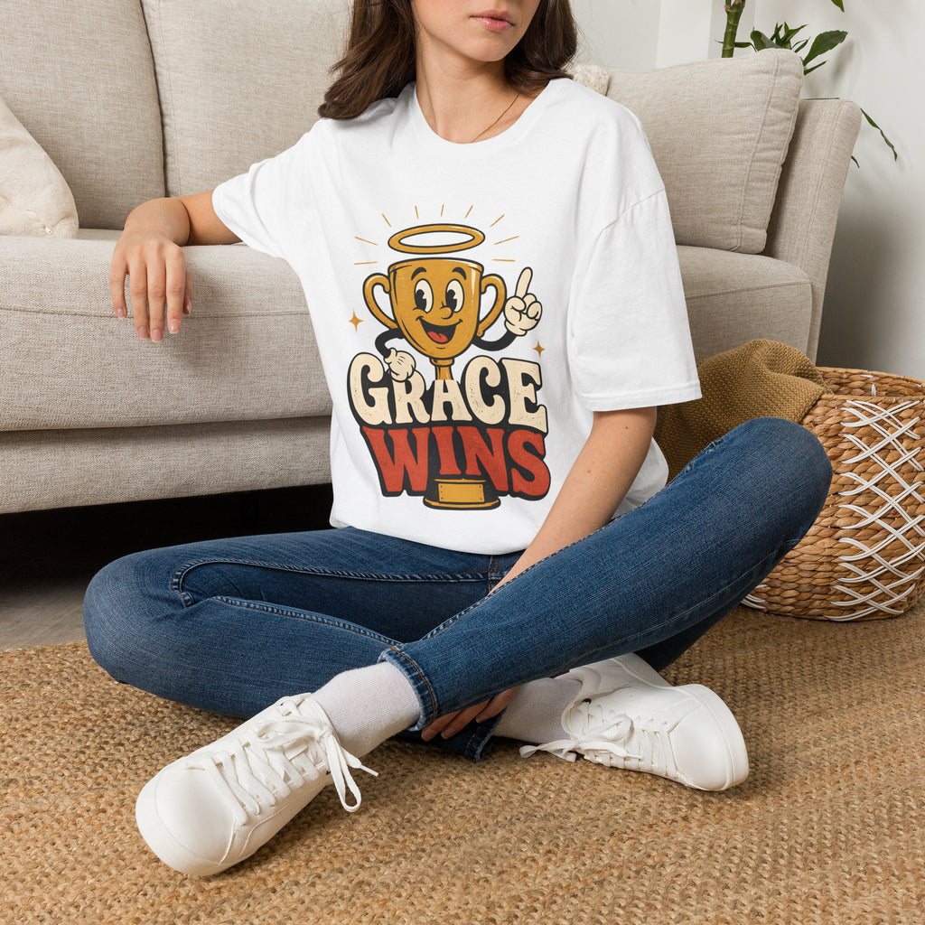 T-Shirt — 'Grace Wins' Angel Trophy Graphic Tee