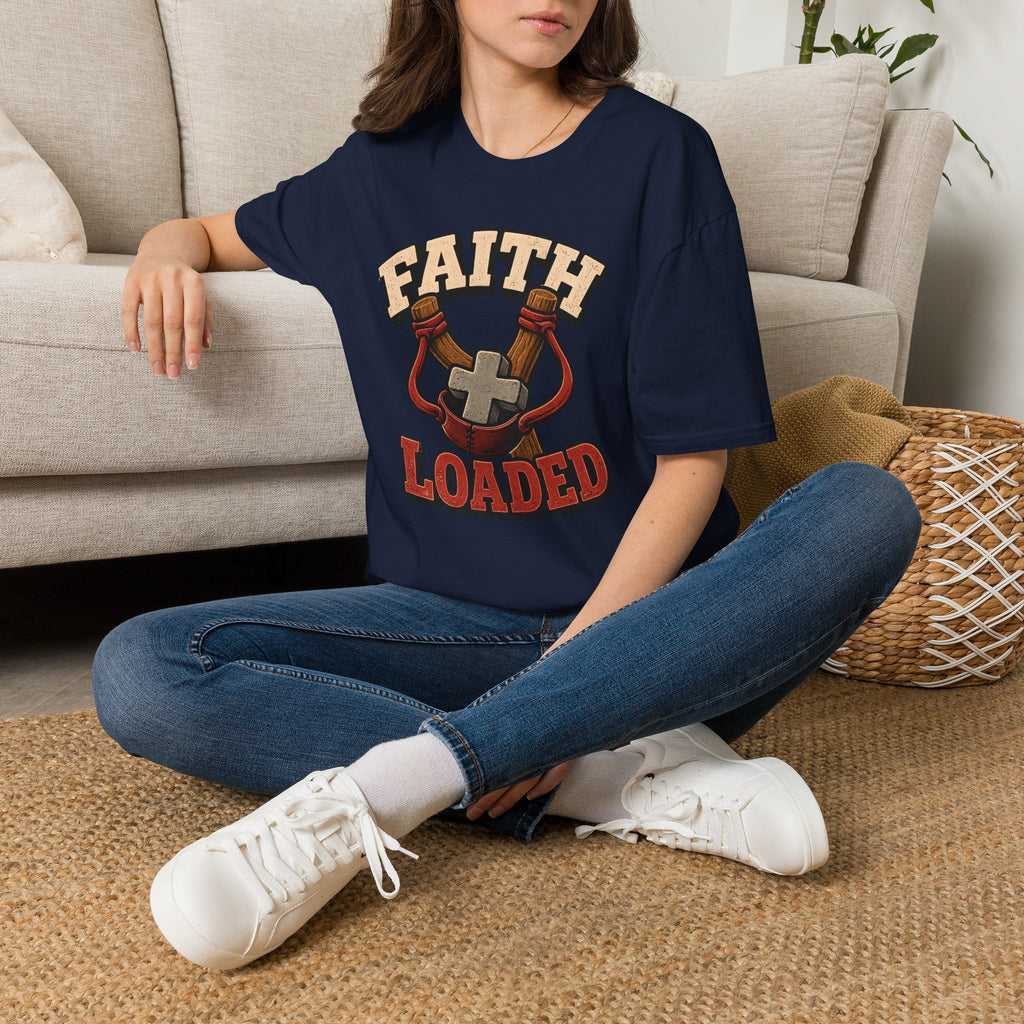 Faith Loaded T-Shirt — Christian Slingshot Cross Graphic Tee