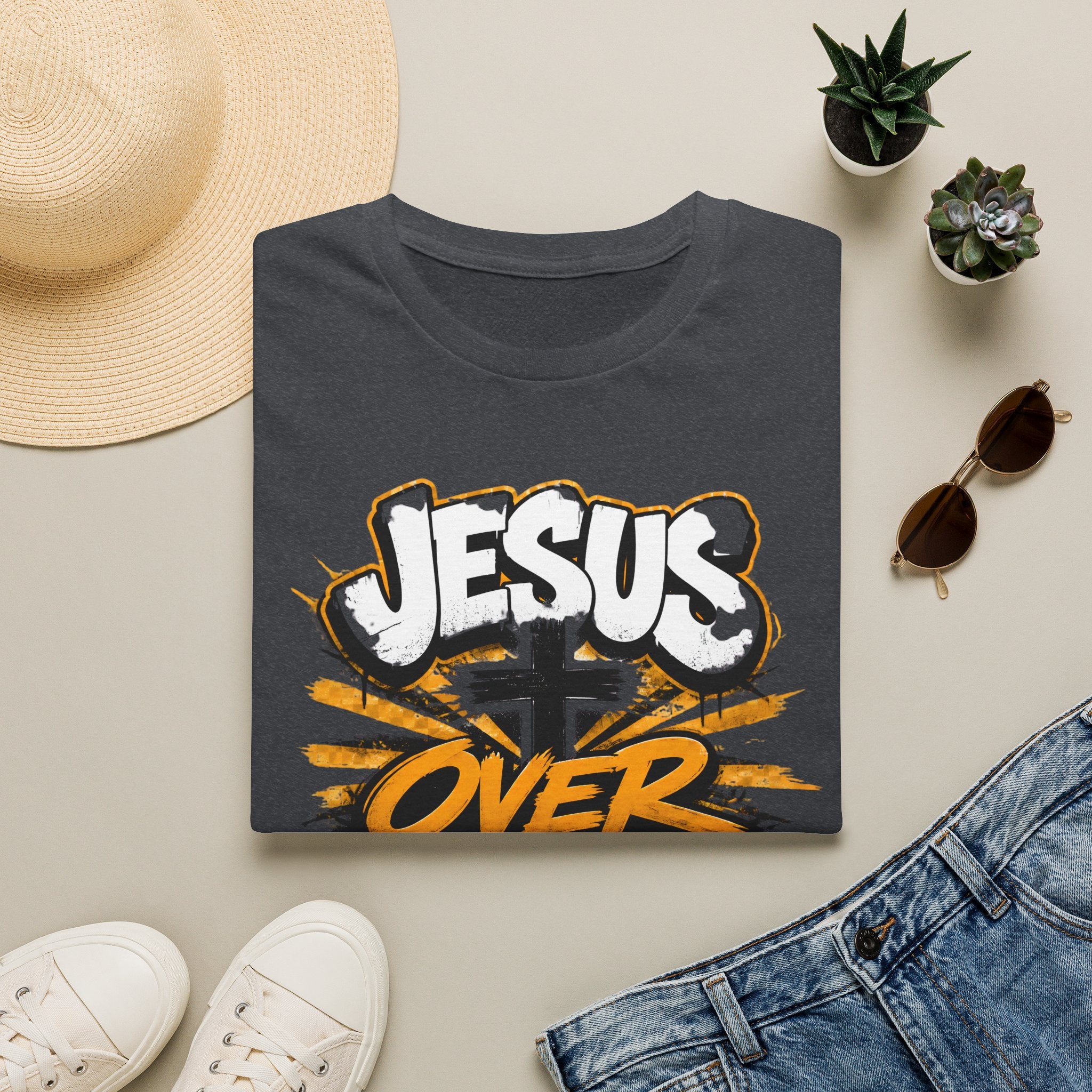 Jesus Over Everything T-Shirt — Faith Graphic Tee with Cross Streetwear Design
