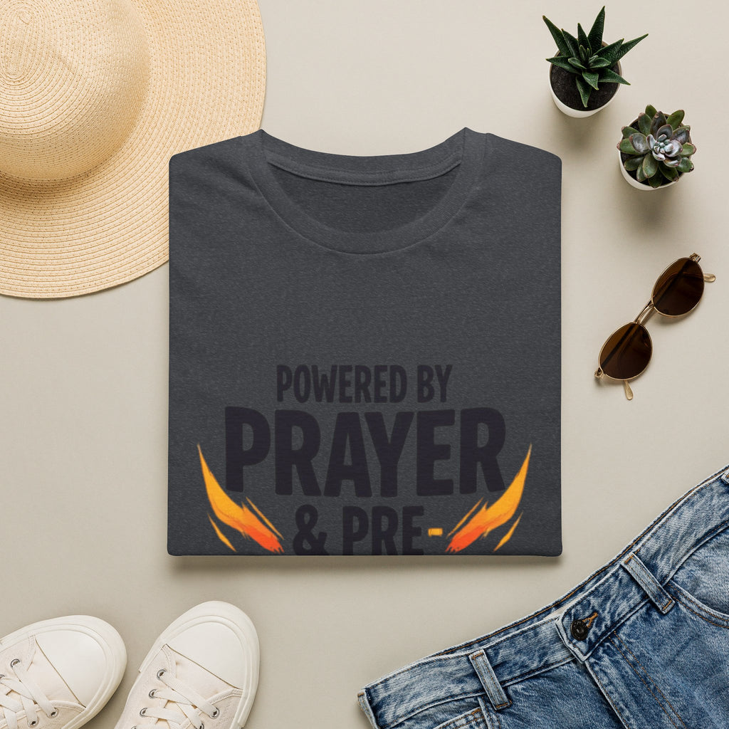 Prayer & Pre-Workout T-Shirt — "Powered by Prayer & Pre-Workout" Christian Fitness Tee