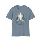 Christian T-Shirt — Cross in Pine Forest with "Amazing Grace" (Faith Tee)