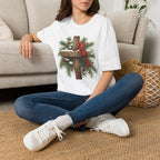 Cardinal on Cross Christmas T-Shirt — Winter Nativity Holiday Tee