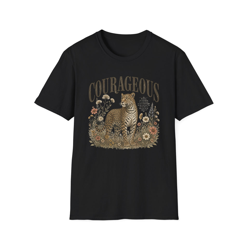 Courageous Leopard T-Shirt — Vintage Floral Wildlife Graphic Tee