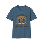 T‑Shirt — Running On Prayer & Coffee Raccoon Graphic Tee