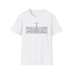 T-Shirt — Minimalist Ocean Waves & Standing Figure Tee — Calm Beach Vibes, Surfing/Travel Gift
