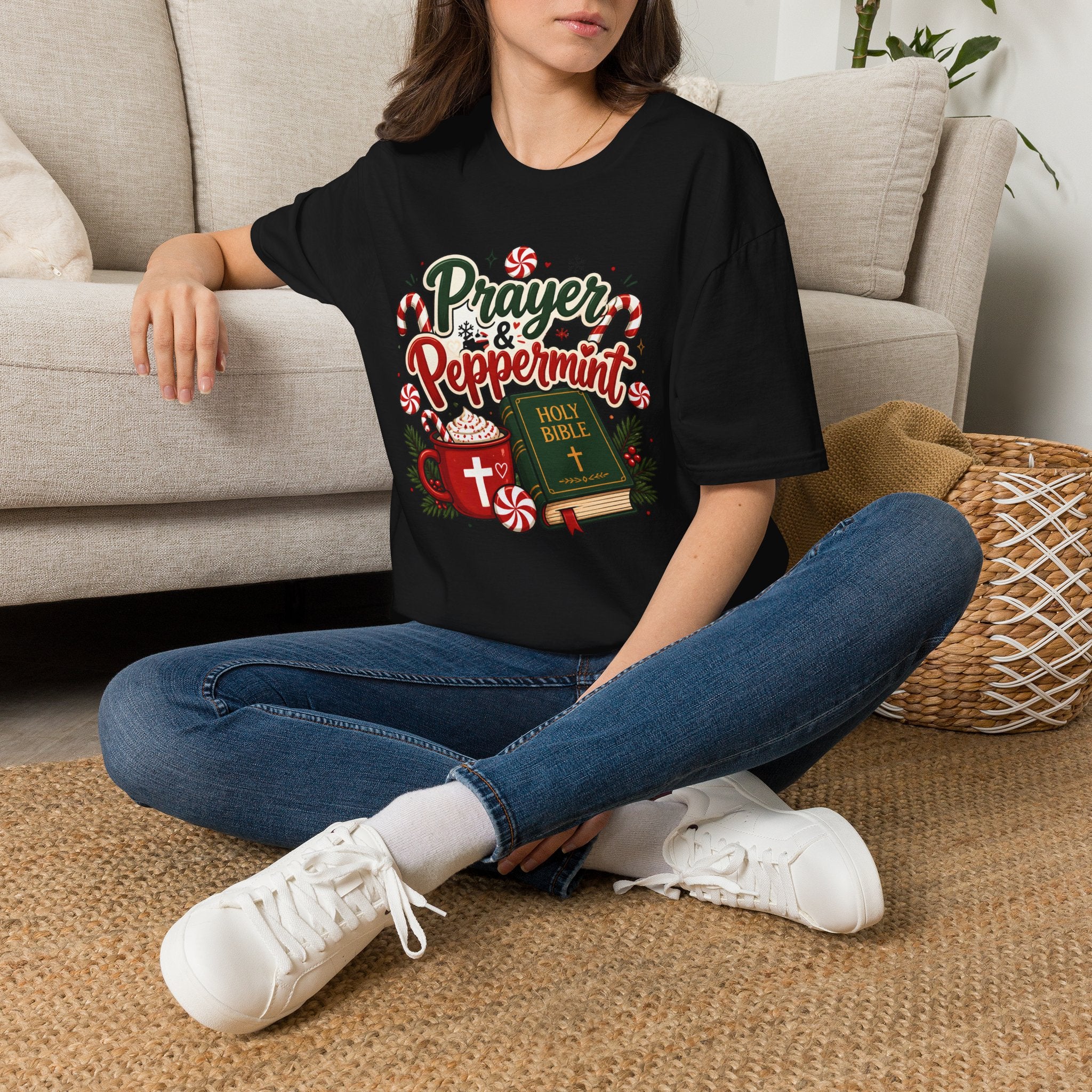 Prayer & Peppermint Christmas T-Shirt — Festive Bible Holiday Tee