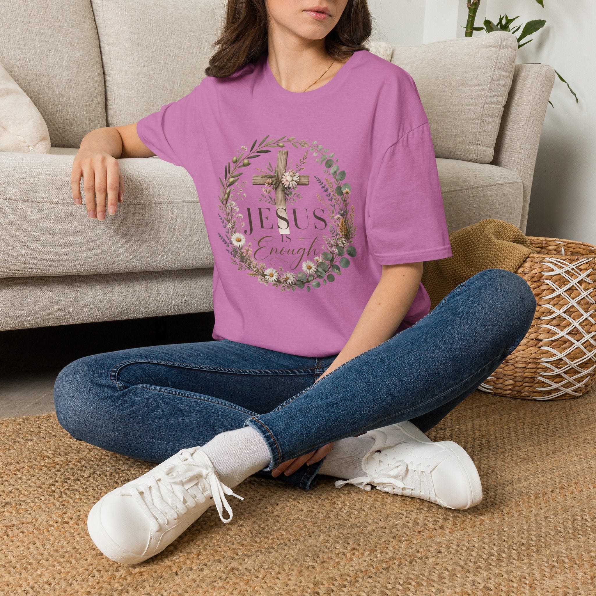 Christian Cross Floral T-Shirt — "Jesus Enough" Inspirational Tee