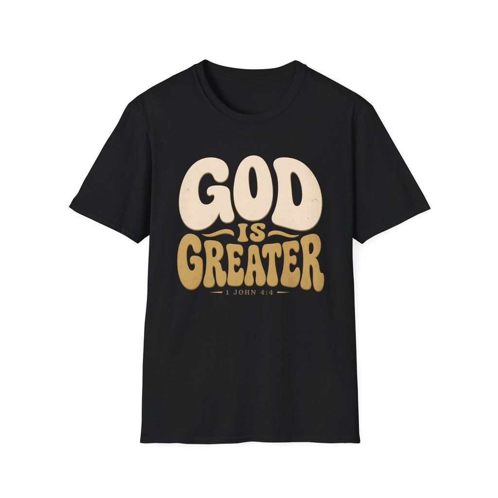 God Is Greater T-Shirt — Retro Faith Graphic Tee (1 John 4:4)