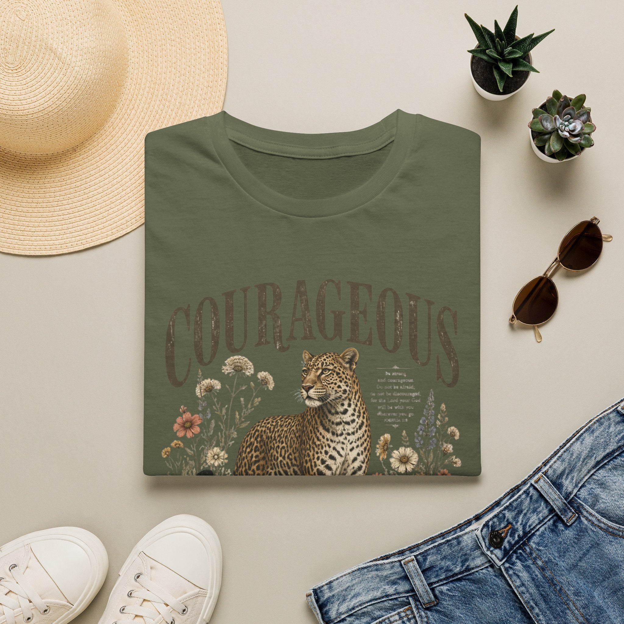 Courageous Leopard T-Shirt — Vintage Floral Wildlife Graphic Tee