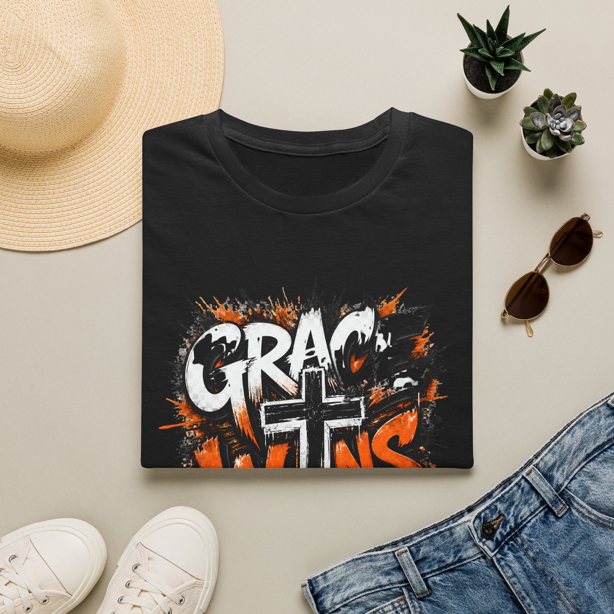 Grace Wins T-Shirt — Christian Faith Cross Graphic Tee