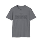 T-Shirt — Minimalist Ocean Waves & Standing Figure Tee — Calm Beach Vibes, Surfing/Travel Gift