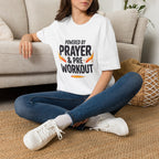 Prayer & Pre-Workout T-Shirt — "Powered by Prayer & Pre-Workout" Christian Fitness Tee