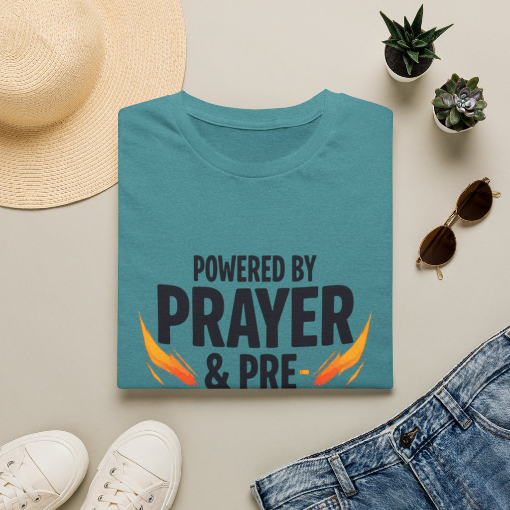 Prayer & Pre-Workout T-Shirt — "Powered by Prayer & Pre-Workout" Christian Fitness Tee