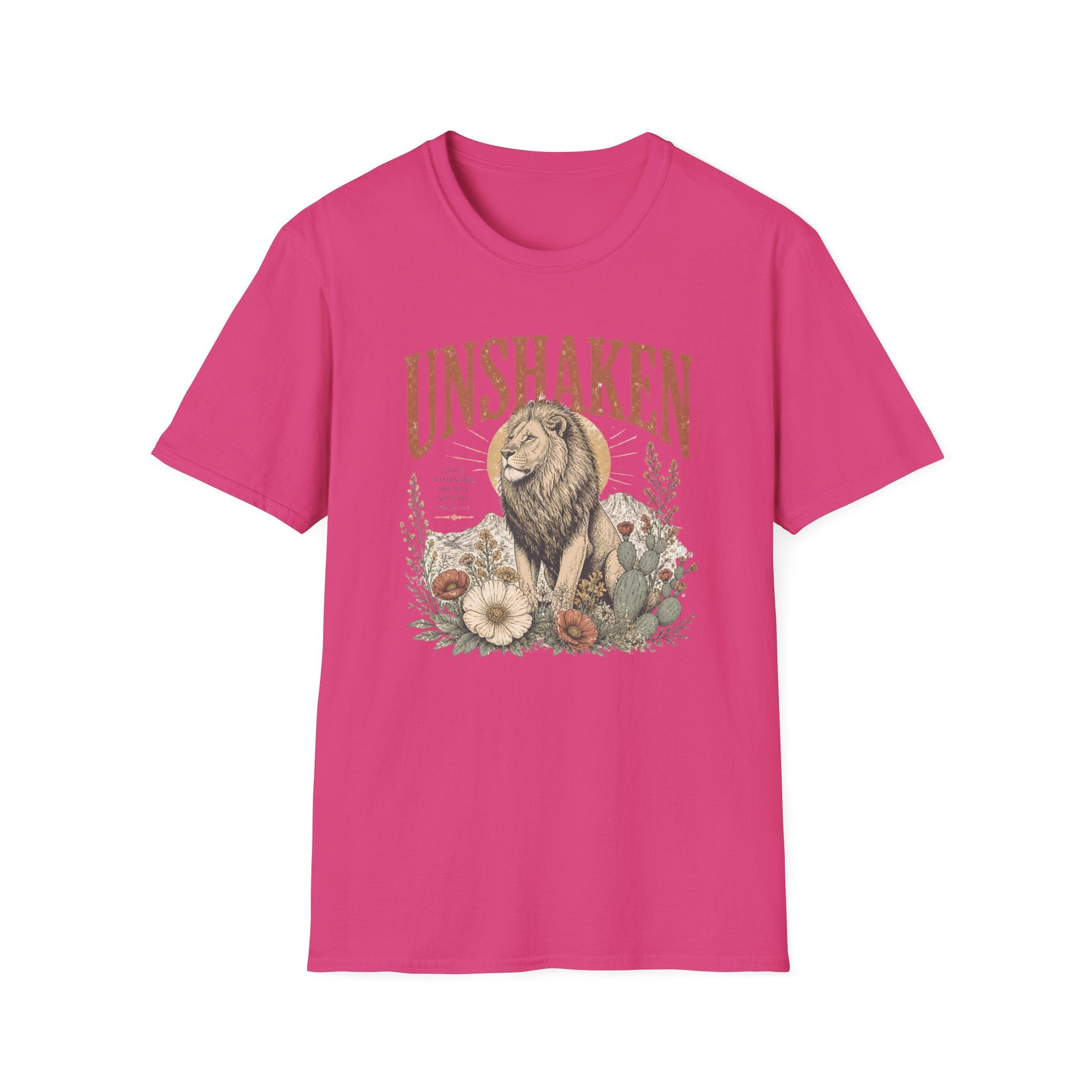 Unshaken Lion T‑Shirt — Vintage Floral Courage Tee