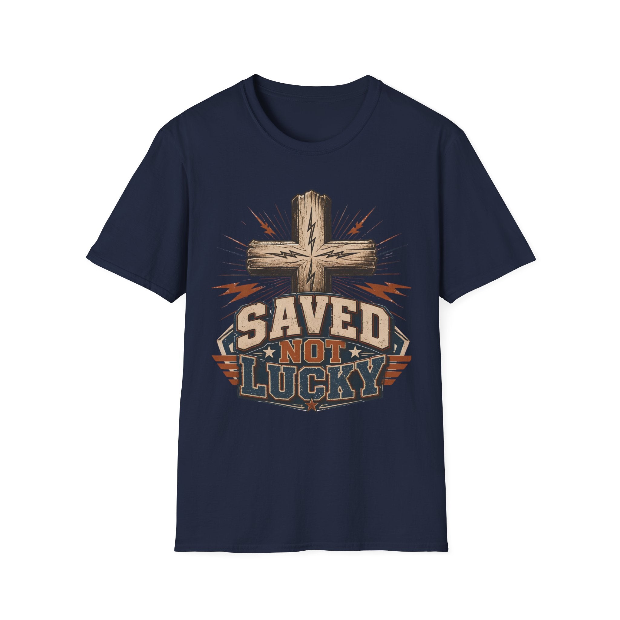 Saved Not Lucky T-Shirt — Christian Cross Faith Graphic Tee