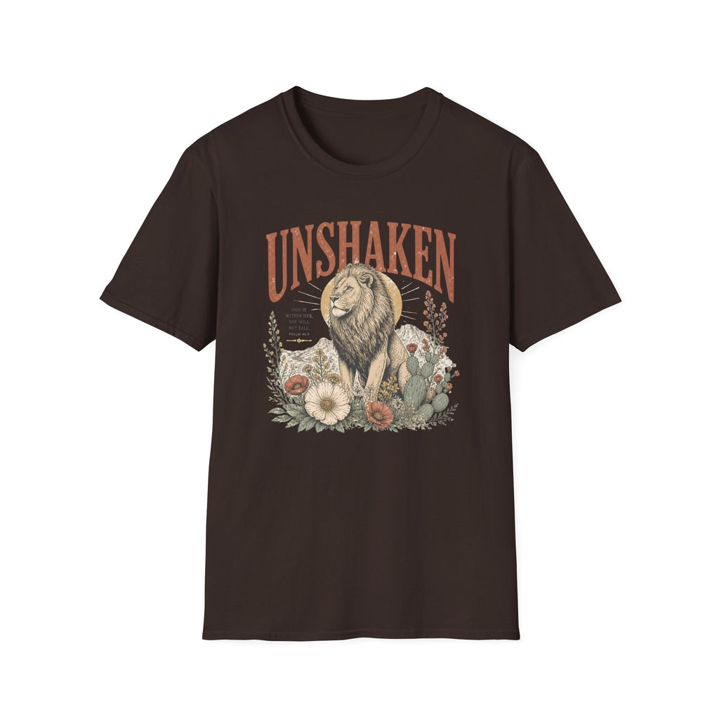 Unshaken Lion T‑Shirt — Vintage Floral Courage Tee
