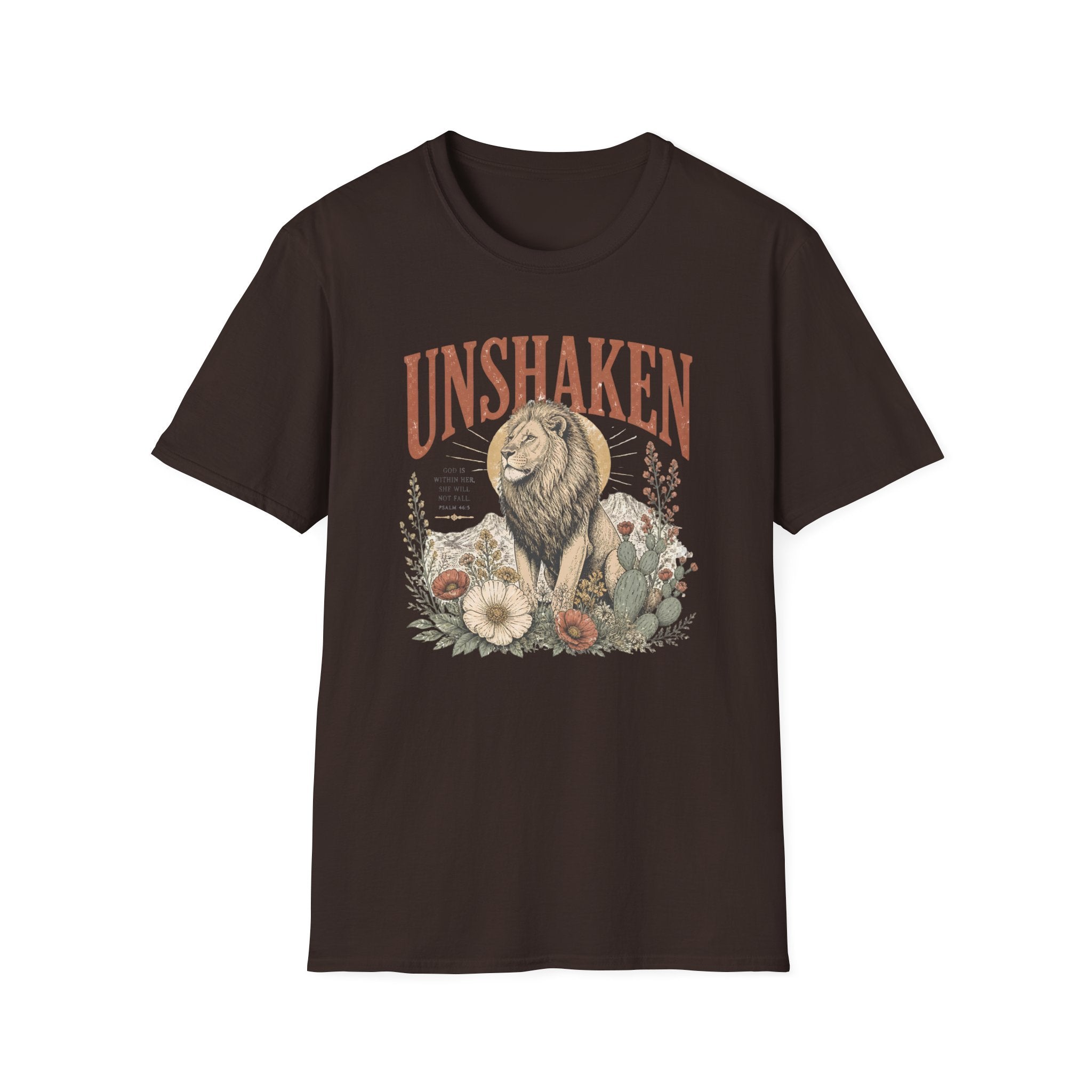 Unshaken Lion T‑Shirt — Vintage Floral Courage Tee