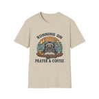 T‑Shirt — Running On Prayer & Coffee Raccoon Graphic Tee