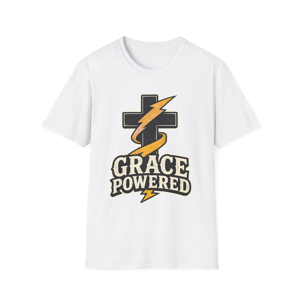 Grace Powered T-Shirt — Faith Cross with Lightning Christian Tee