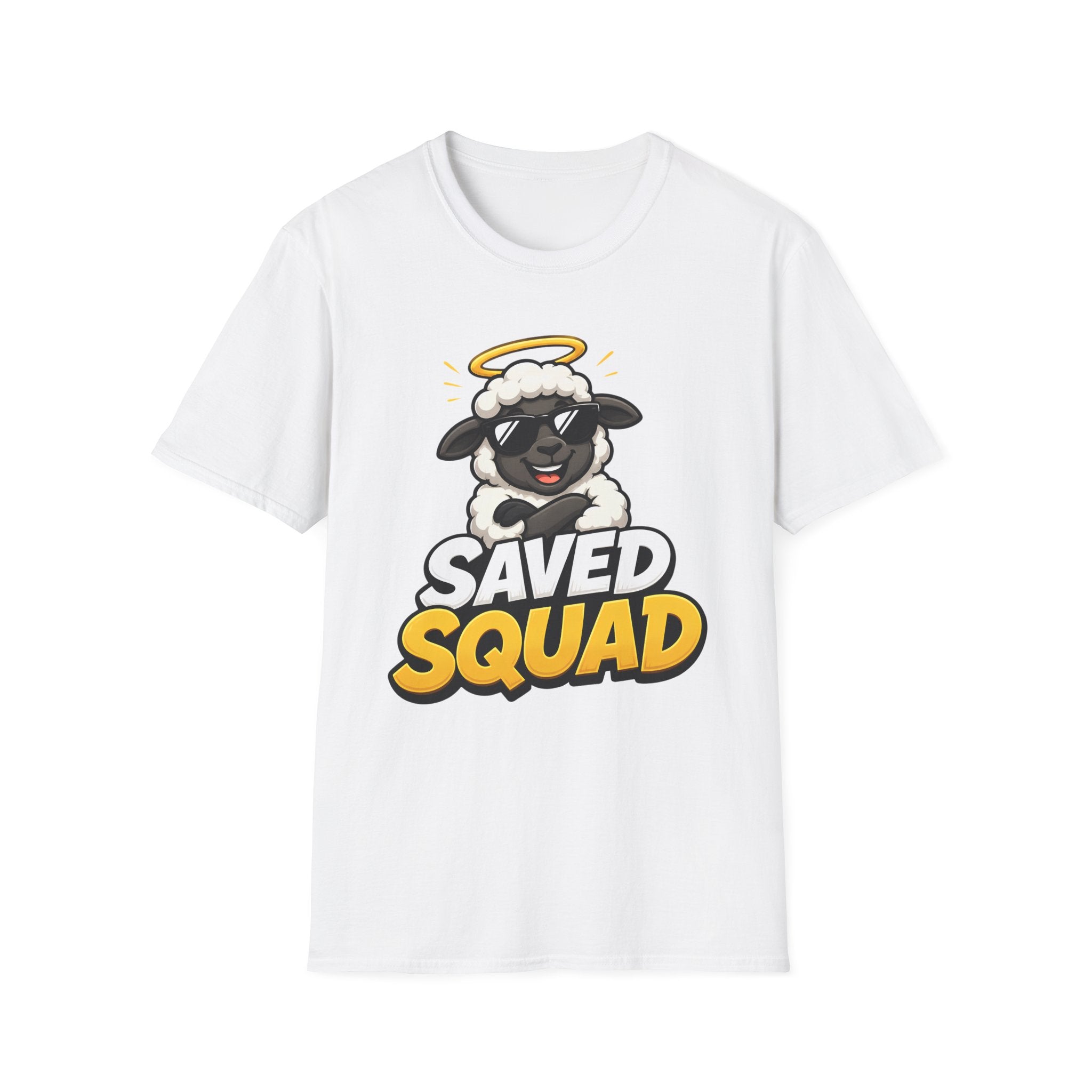 Saved Squad T‑Shirt — Cute Angel Sheep Graphic Tee for Christian Youth & Church Groups