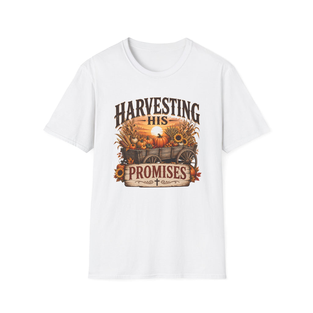 Harvesting His Promises T-Shirt — Fall Pumpkin & Sunflower Faith Tee