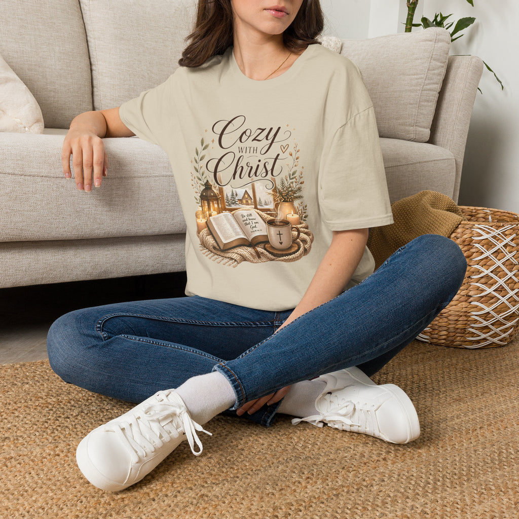 Cozy with Christ T‑Shirt — Faithful Christmas Cozy Home Design