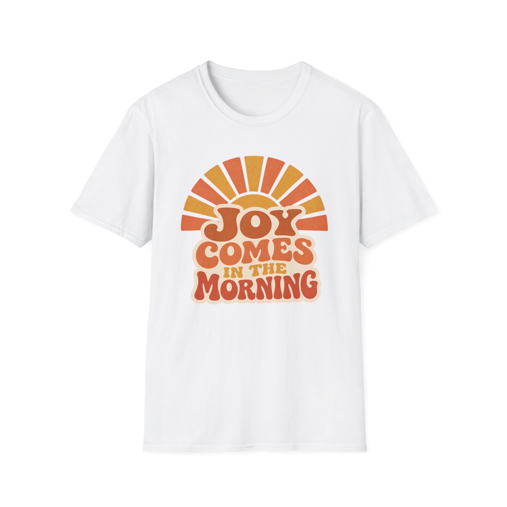 Joy Comes in the Morning T-Shirt — Retro Sunrise Graphic Tee