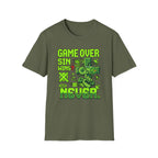 Video Game Christian T-Shirt — "Game Over? Sin Wins? Never." Neon Green Gamer Tee