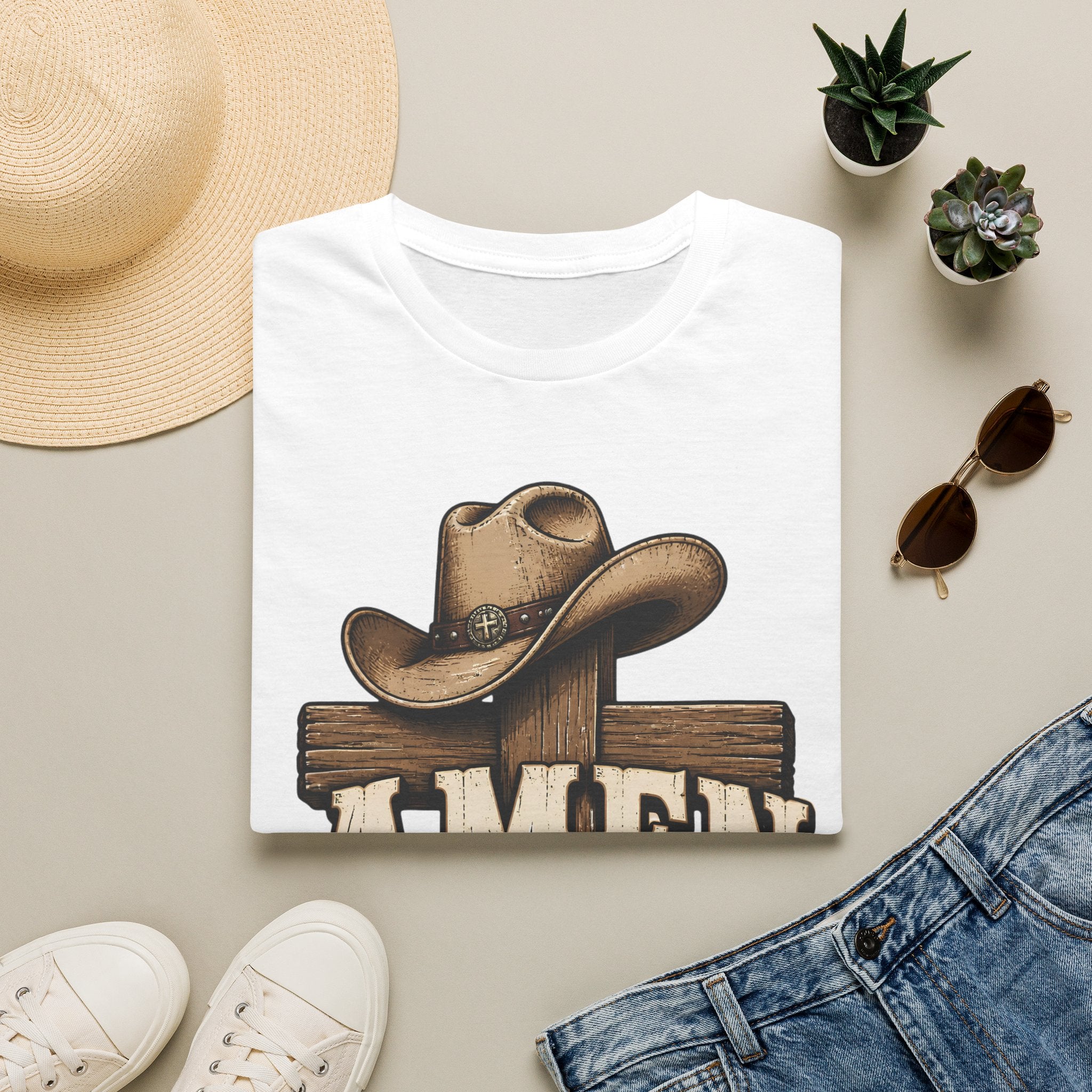 Amen Y’all Cowboy T-Shirt — Western Cross & Hat Graphic Tee