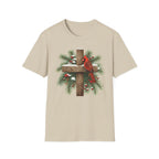 Cardinal on Cross Christmas T-Shirt — Winter Nativity Holiday Tee