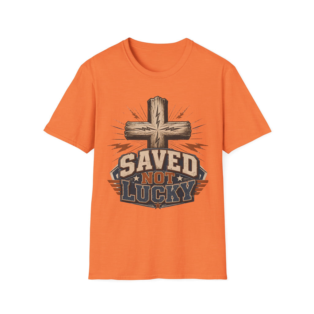 Saved Not Lucky T-Shirt — Christian Cross Faith Graphic Tee