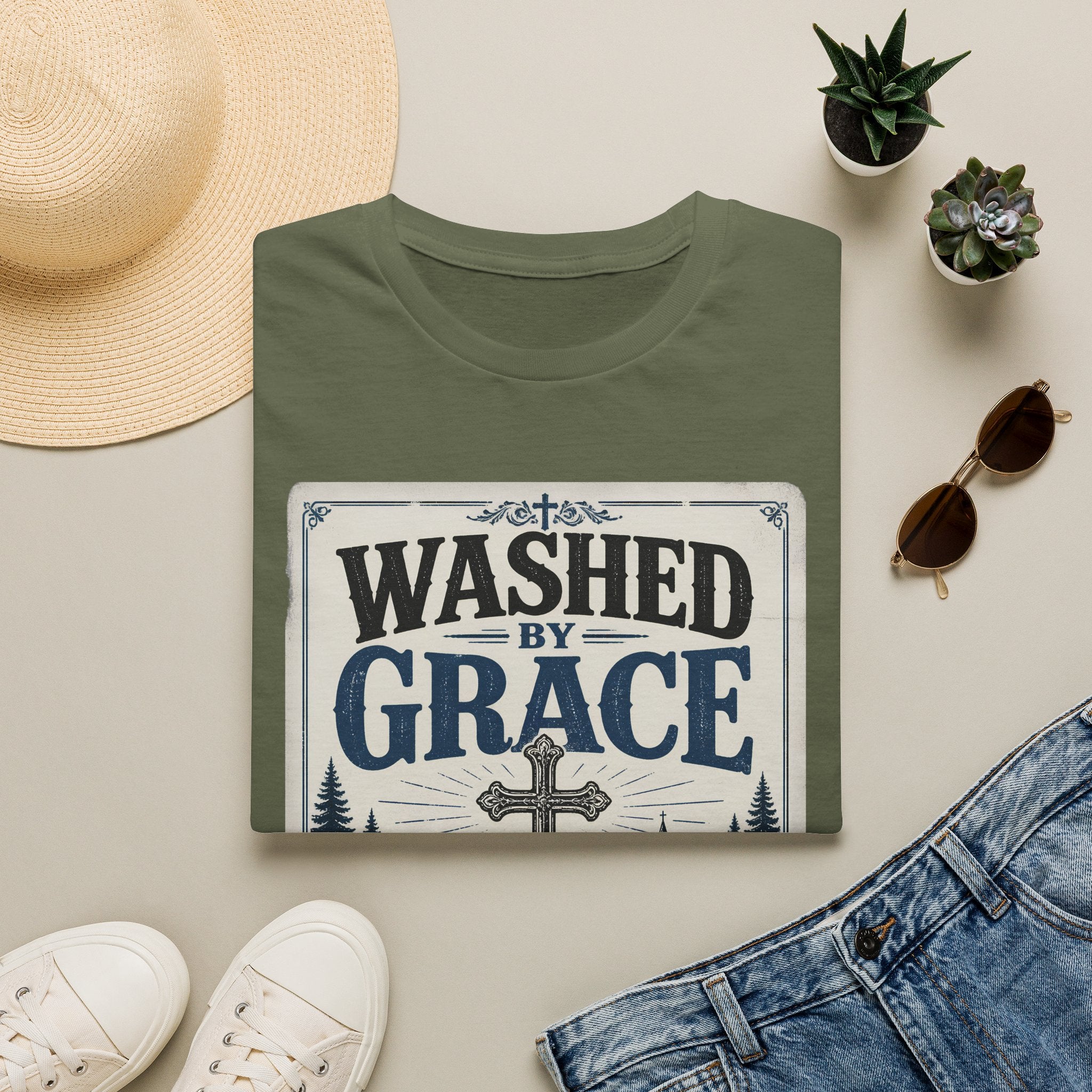 Washed By Grace T‑Shirt — Christian Faith Cross Tee