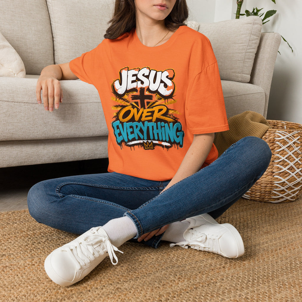 Jesus Over Everything T-Shirt — Faith Graphic Tee with Cross Streetwear Design