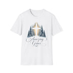Christian T-Shirt — Cross in Pine Forest with "Amazing Grace" (Faith Tee)