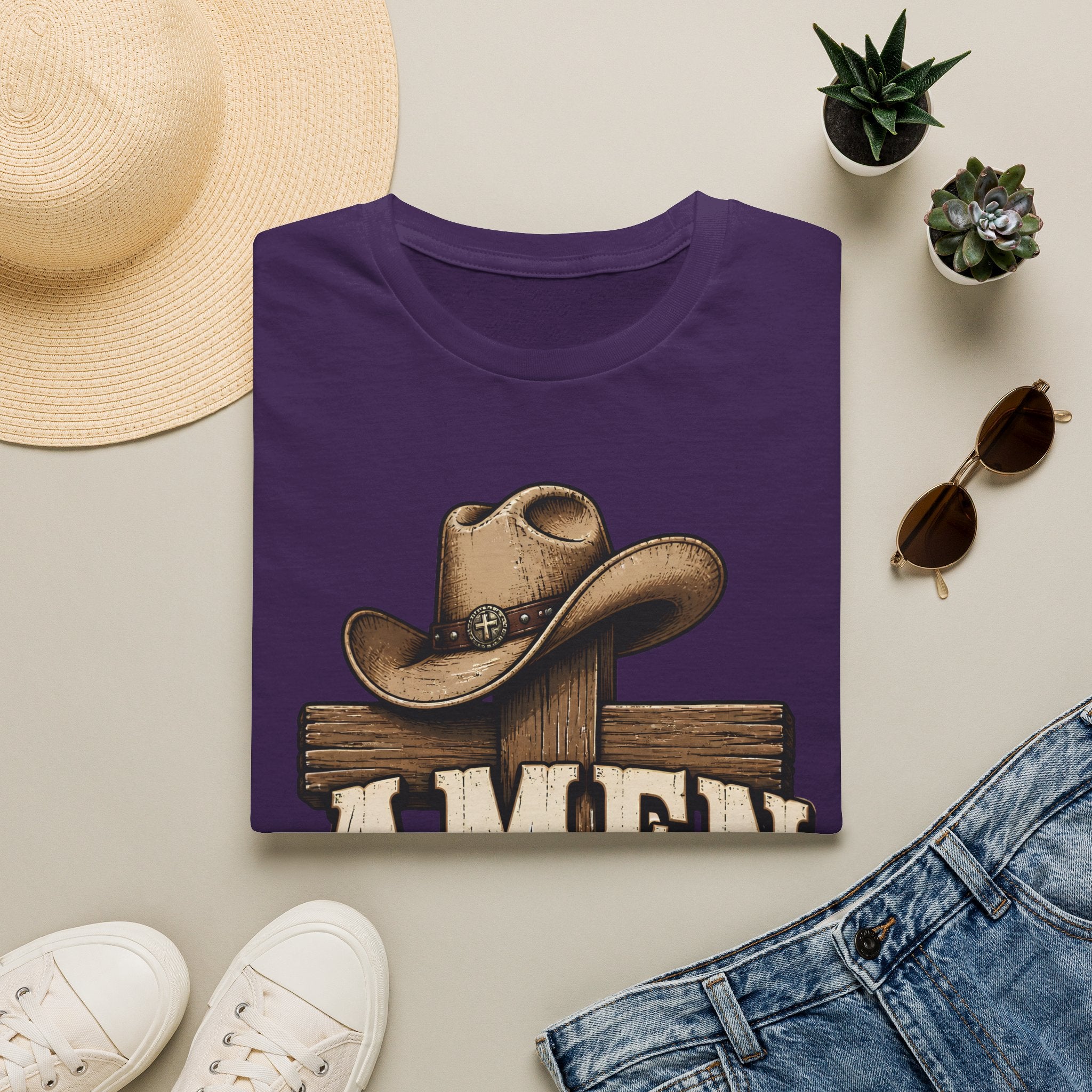 Amen Y’all Cowboy T-Shirt — Western Cross & Hat Graphic Tee
