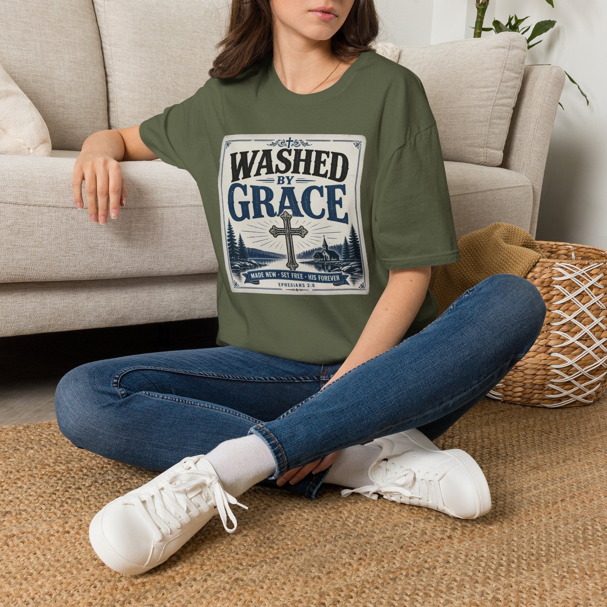 Washed By Grace T‑Shirt — Christian Faith Cross Tee