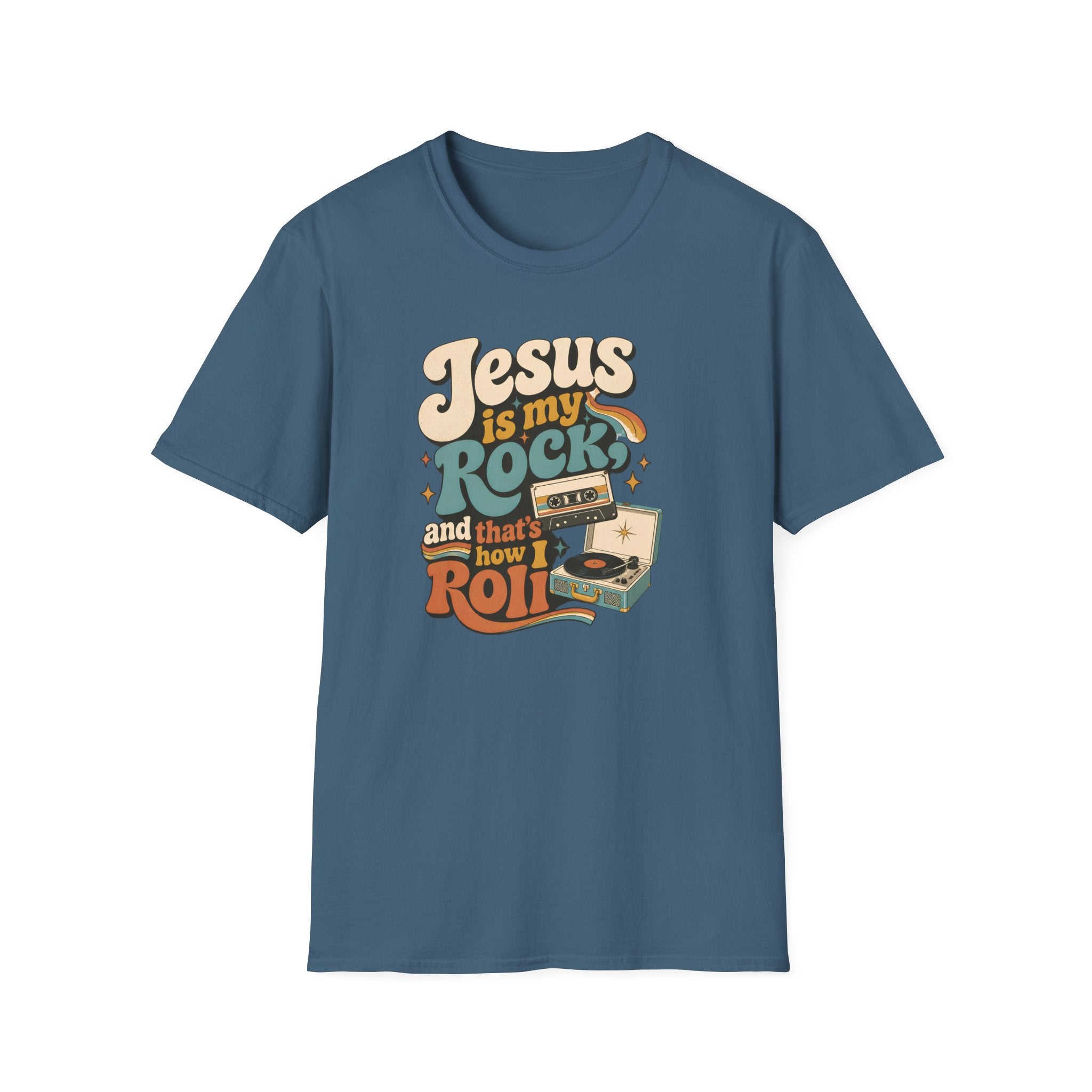 Christian T‑Shirt — "Jesus Is My Rock and That’s How I Roll" Retro Graphic Tee