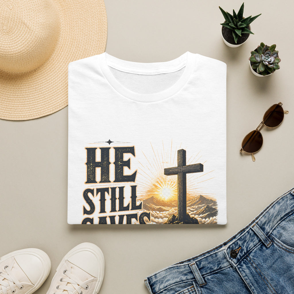 He Still Saves T-Shirt — Christian Cross Faith Graphic Tee