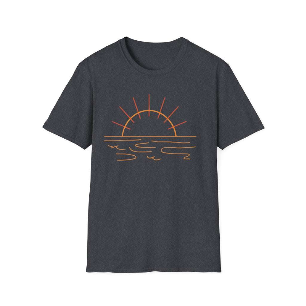 Sunrise Line Art T-Shirt — Minimal Beach Sunset Tee