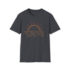 Sunrise Line Art T-Shirt — Minimal Beach Sunset Tee