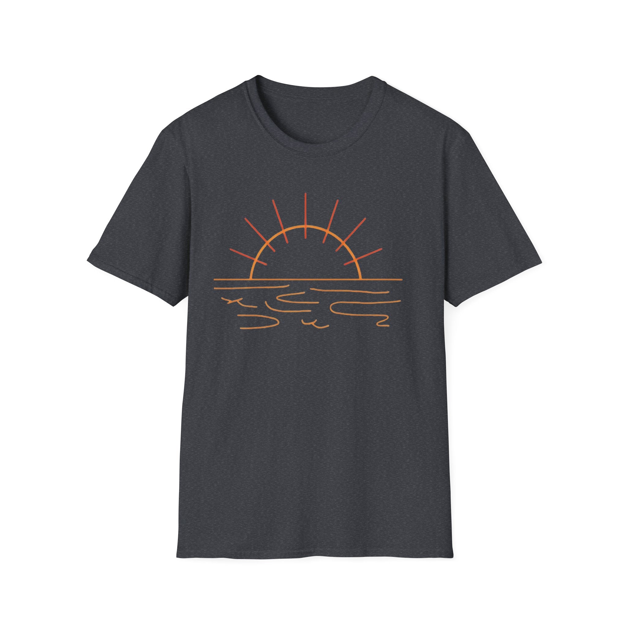 Sunrise Line Art T-Shirt — Minimal Beach Sunset Tee