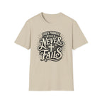 T-Shirt — “God’s Promise Never Never” Christian Faith Graphic