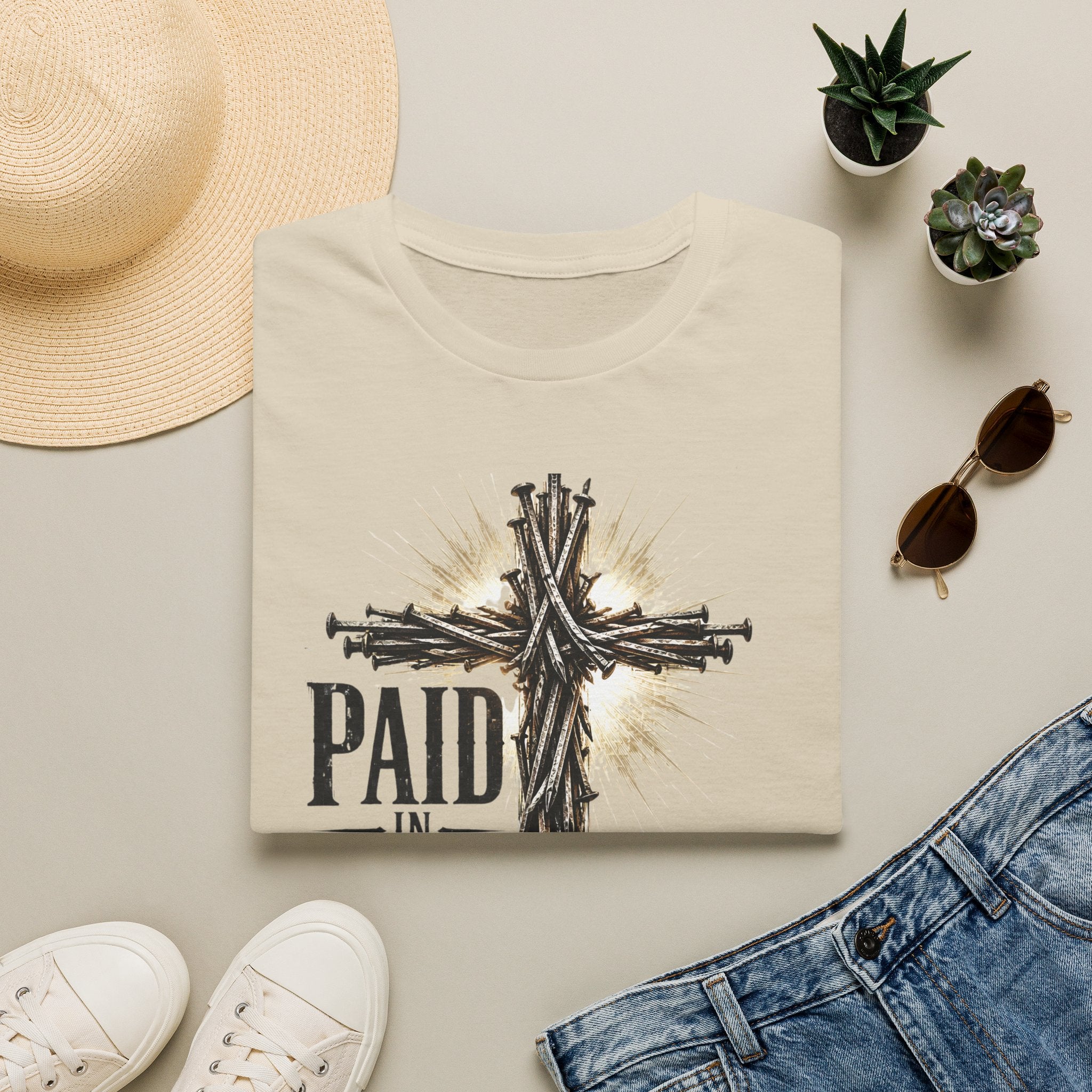 Christian T-Shirt — "Paid in Full" Cross Graphic Faith Tee