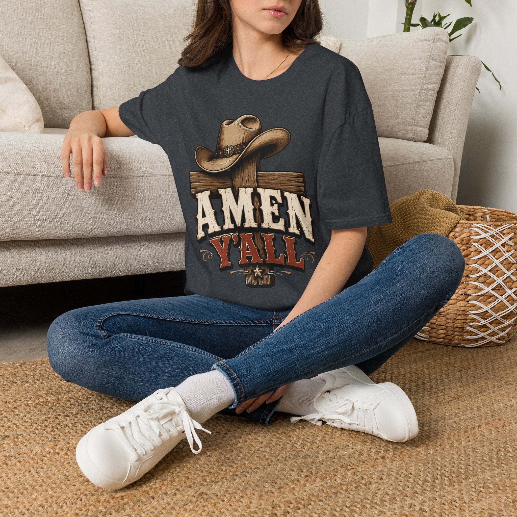 Amen Y’all Cowboy T-Shirt — Western Cross & Hat Graphic Tee