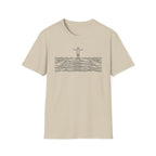 T-Shirt — Minimalist Ocean Waves & Standing Figure Tee — Calm Beach Vibes, Surfing/Travel Gift