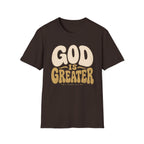 God Is Greater T-Shirt — Retro Faith Graphic Tee (1 John 4:4)
